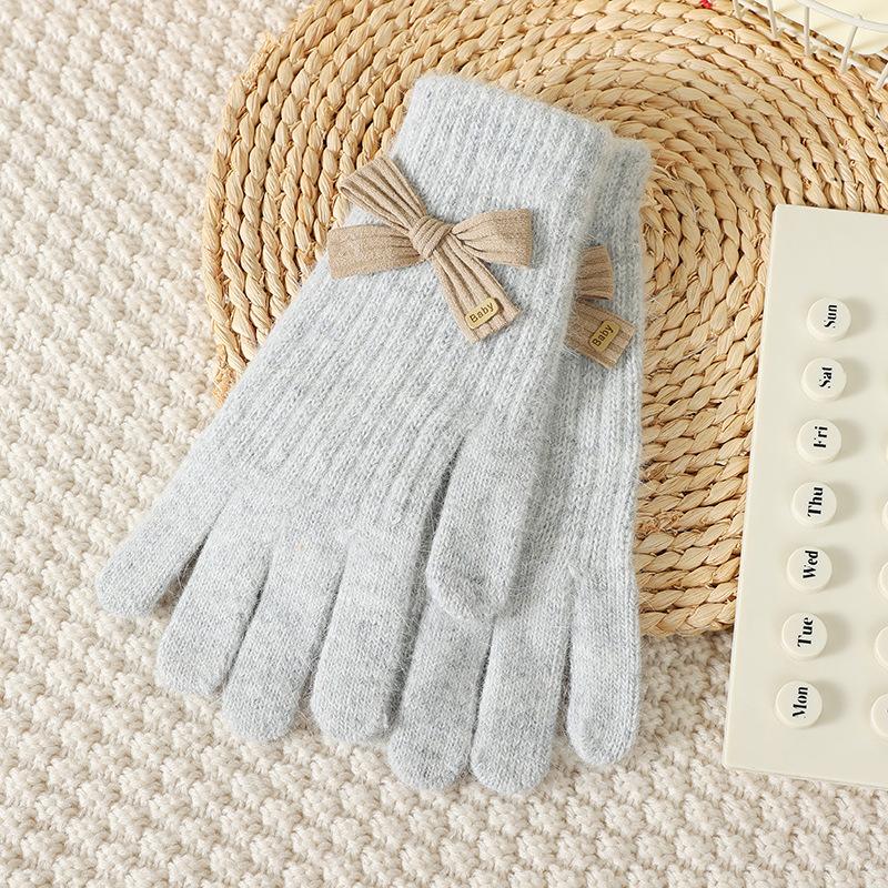 Wind Bow Knitted Gloves Women's Winter Outdoor Cold Protection and Warm Wrist Guards Can Be Cute and Sweet