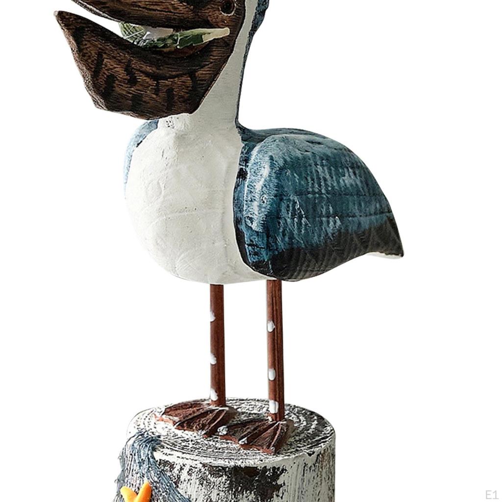 Nautical Statue Seagull Biting Figurine Wood Art Craft Animal Sculpture for Office Cabinet