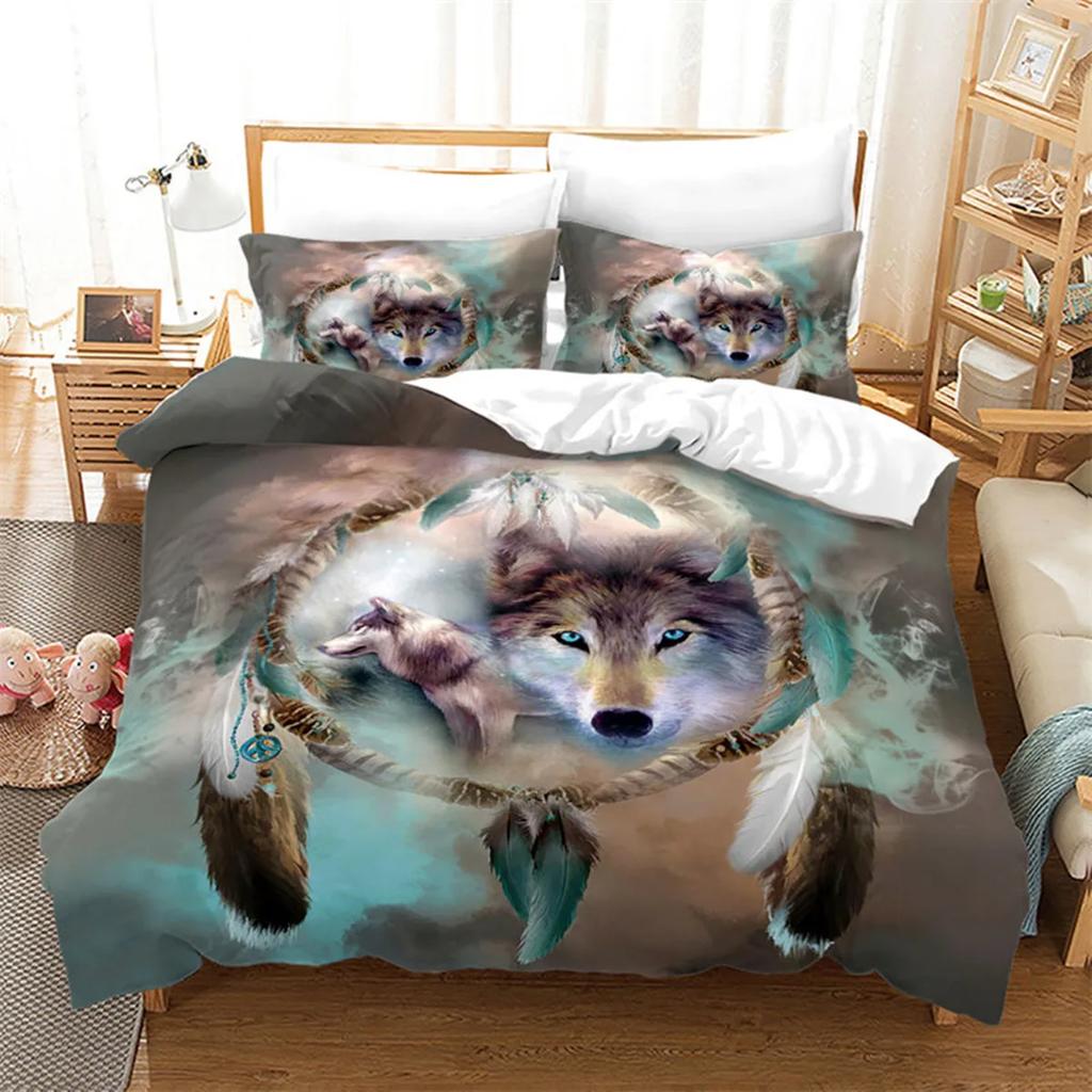 Microfiber Exotic Animals Duvet Cover Bohemia Mandala for Women Men Kids for Bedroom Decorations Wolf Dreamcatcher Queen King
