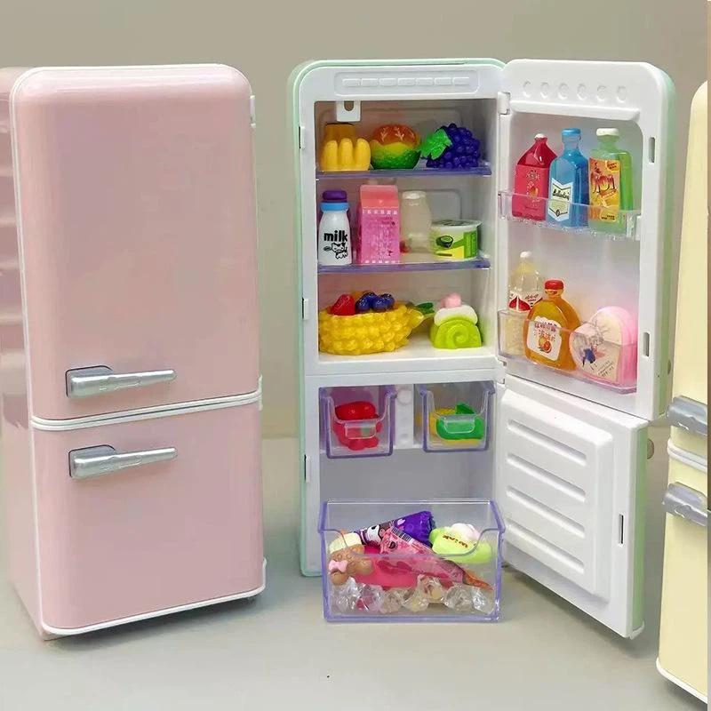 LED Light Dollhouse Refrigerator Toy 1/12 Scale Realistic Mini Kitchen Accessory for Kids Adults Collectible Pretend Play Hobby