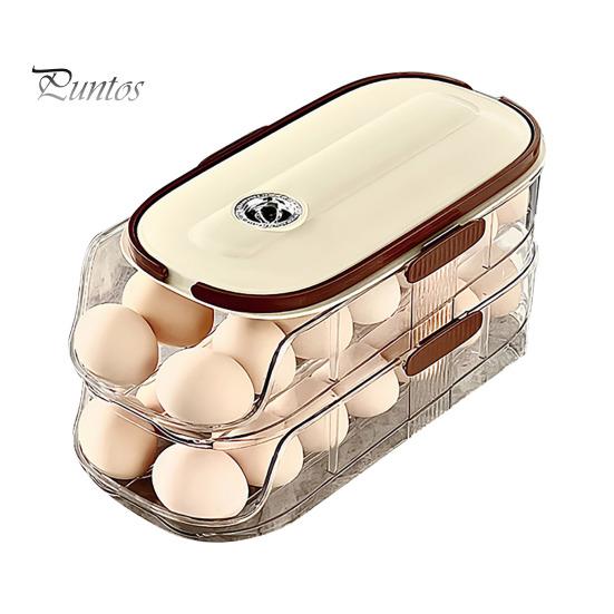 Automatisk rullende eggbeholder Kjøleskapsoppbevaringsboks BPA-fri, gjennomsiktig stablebar kjøleskapsoppbevaringsboks med lokk