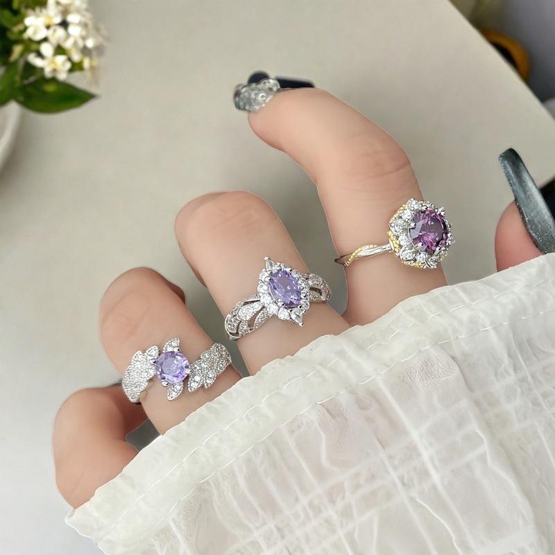 Super Flash Lila Zir*****Stiftring, Leichter Luxus und Kaltes Gefühl, Hochwertiger Temperamentring, Nischendesign-Accessoires Damen