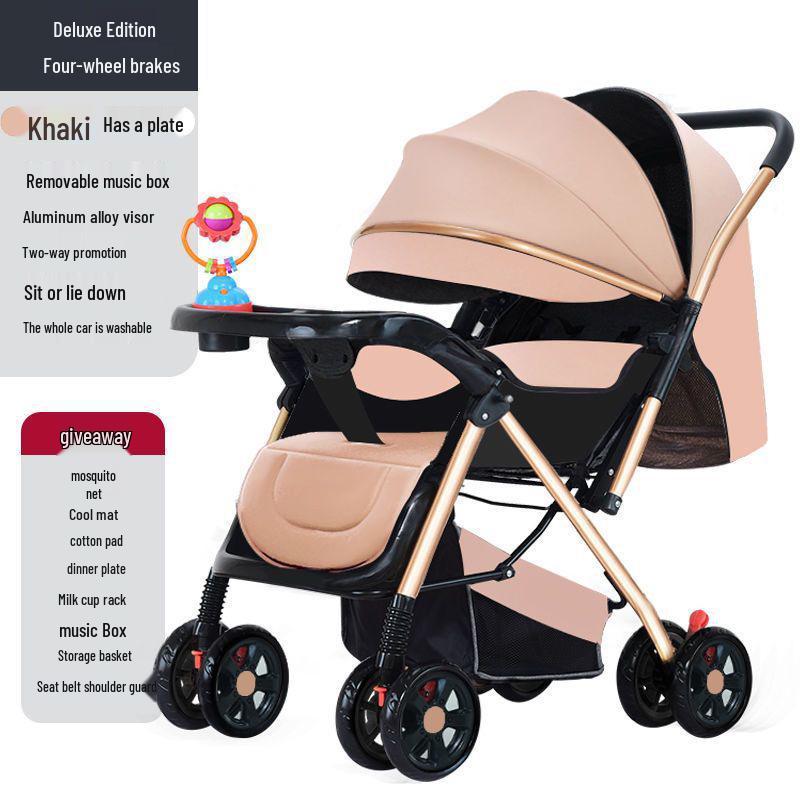 Reversible Foldable Baby Stroller with Shock-Absorbing Wheels and Large Sleep Basket