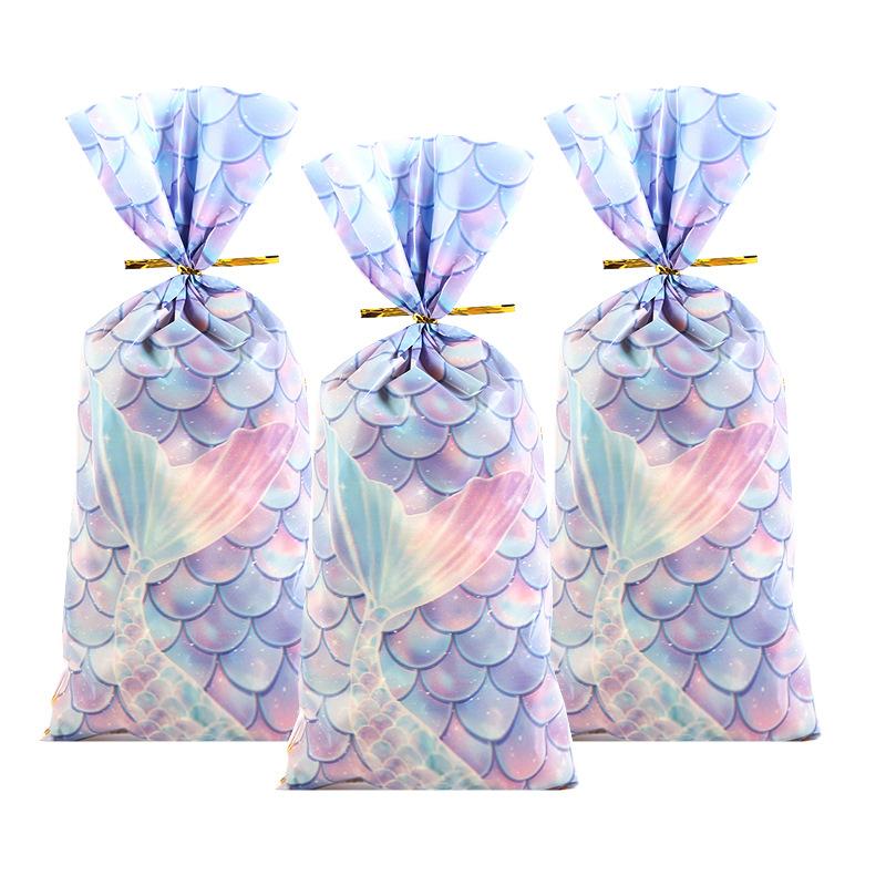 

50pcs Mermaid Party Candy Gift Bags Biscuit Packing Bag Kid Girl Little Mermaid Theme Birthday Party Supplies Baby Shower Favors 50pcs