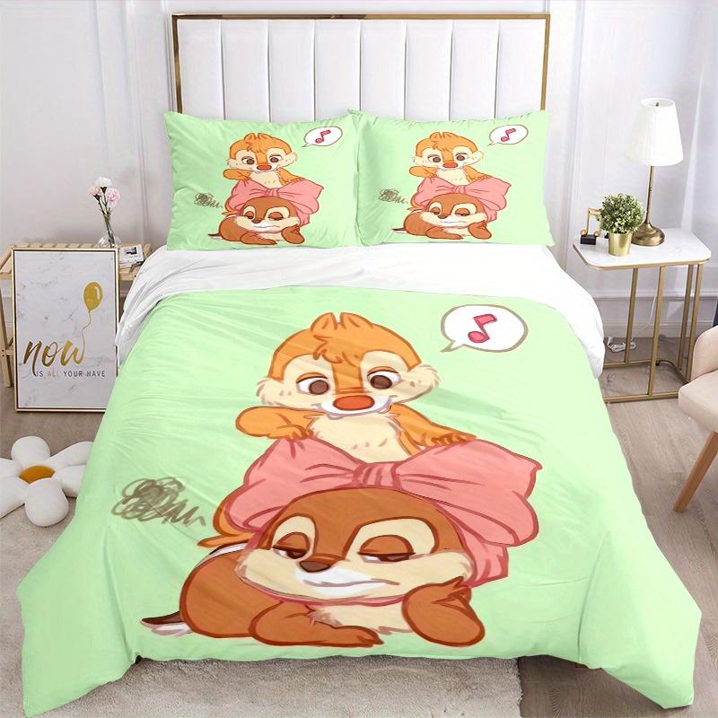 3pcs Charming Chip 'n' Dale Cartoon Printed Duvet Cover Set (1 * Cover+2 * Pillowcase, Without Core), Suitable for Home Bedroom, Guest Room, Dorm