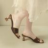 Fashion Square Toe One-strap High Heel Crystal Fashionable Mid-heel Thick-heeled Sandals for Women