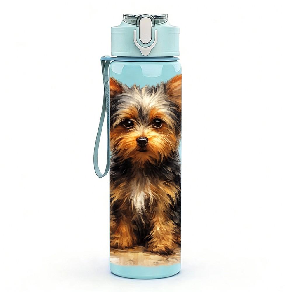 1PC Yorkshire Terrier Dog 750ml Color Plastic Sports Water Bottle Leakproof Flip Straw Lid Suitable for Sports Office Home Use