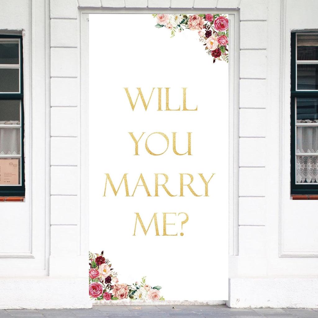 Will You Marry Me Banner Decorations, Bridal Shower Party Porch Sign Decorations Supplies, Large Wedding Engagement Party Photo Booth Backdrop
