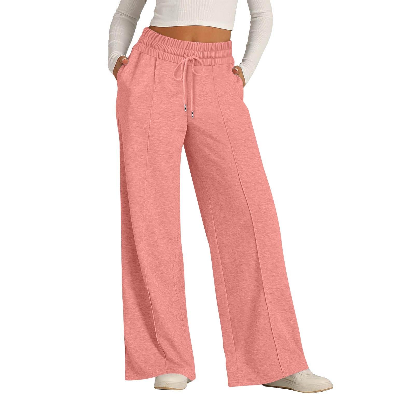 

Women s Pants Fashion Casual Pants Solid Color Drawstring High Waist Pants With Pockets XL рожевий