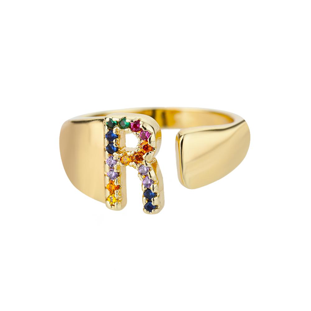 Rainbow Zircon Letter Rings For Women Mote Chunky Bred Letter AZ Rustfritt stål Ring Bryllup Boho Smykker Gave 2024