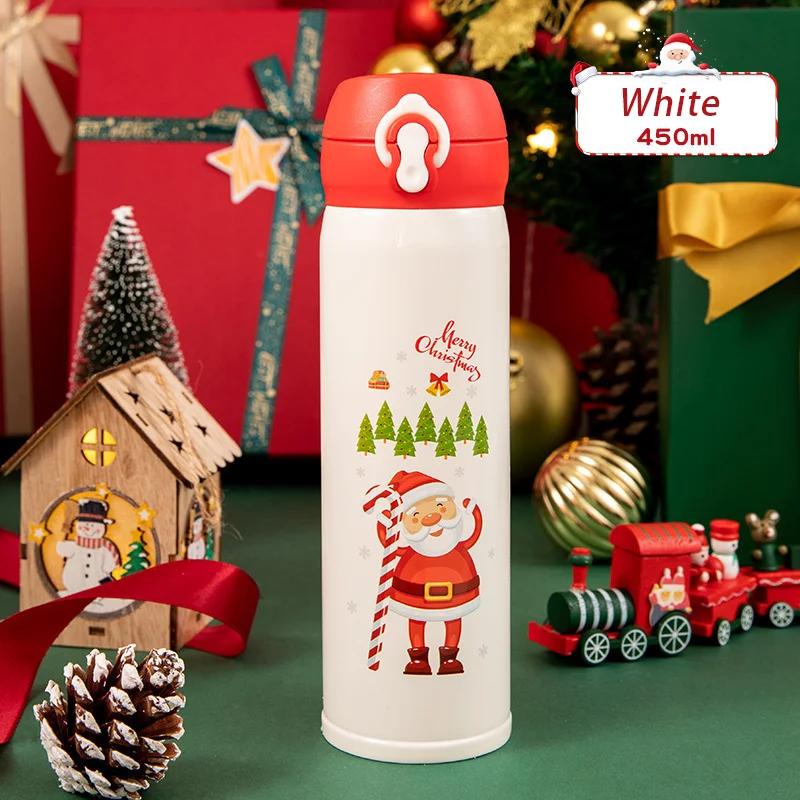 Christmas Thermos Cup Cartoon Christmas Tree Stainless Steel Insulated Mug Outdoor Travel Coffee Cup Holiday Gift for Kids Adult