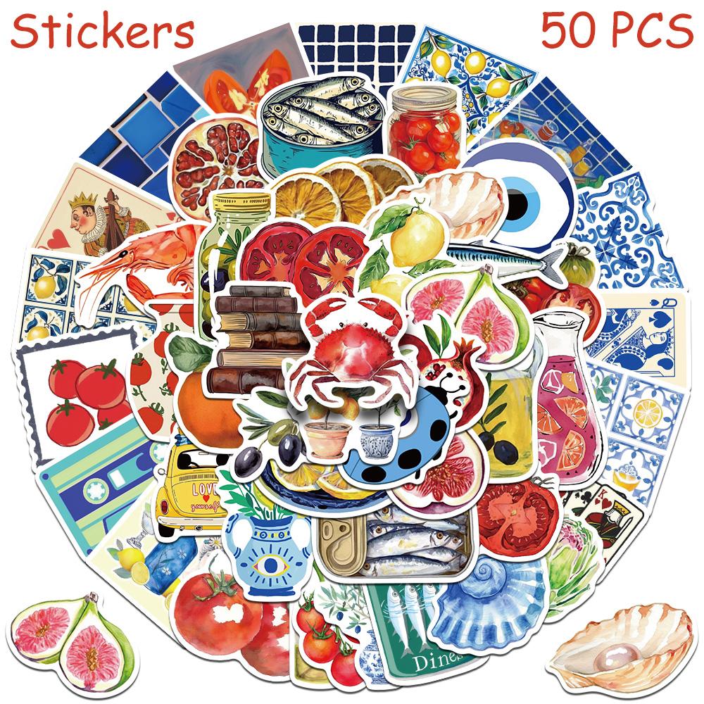 

50pcs Mediterranean Tomato Stickers Decals For Laptop Scrapbook Skateboard Helmet Guitar DIY Aesthetic Waterproof Stickers 50pcs