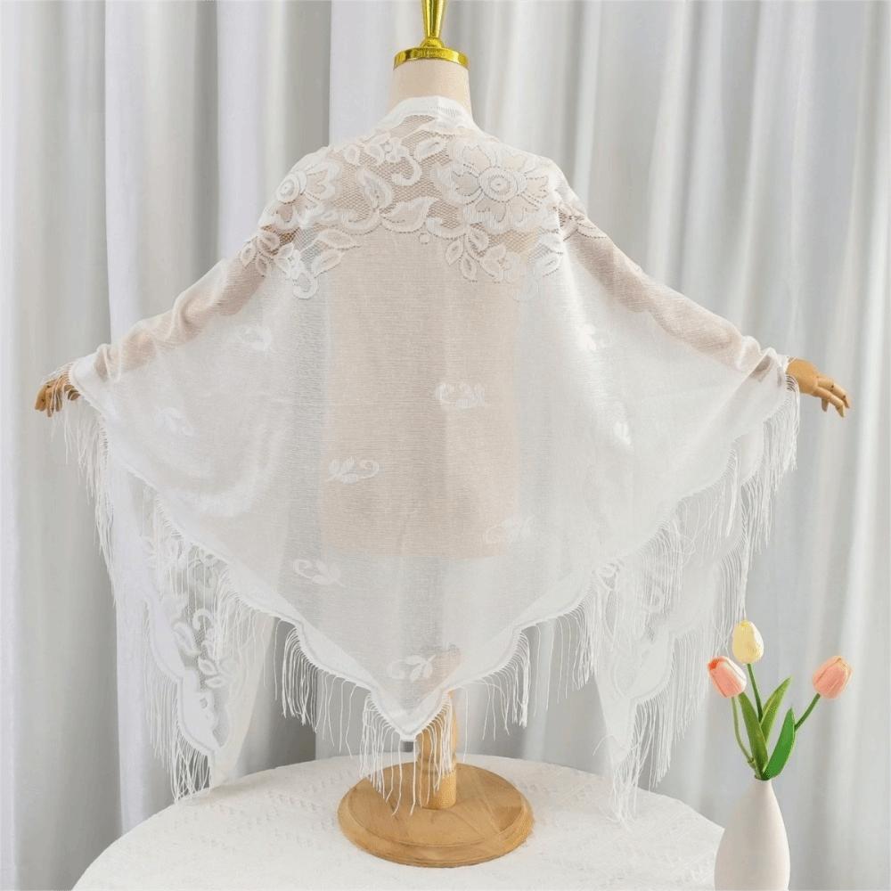 Einfarbiger Tüllschal Hohlquasten-Schal Neue V-Ausschnitt Strickjacken