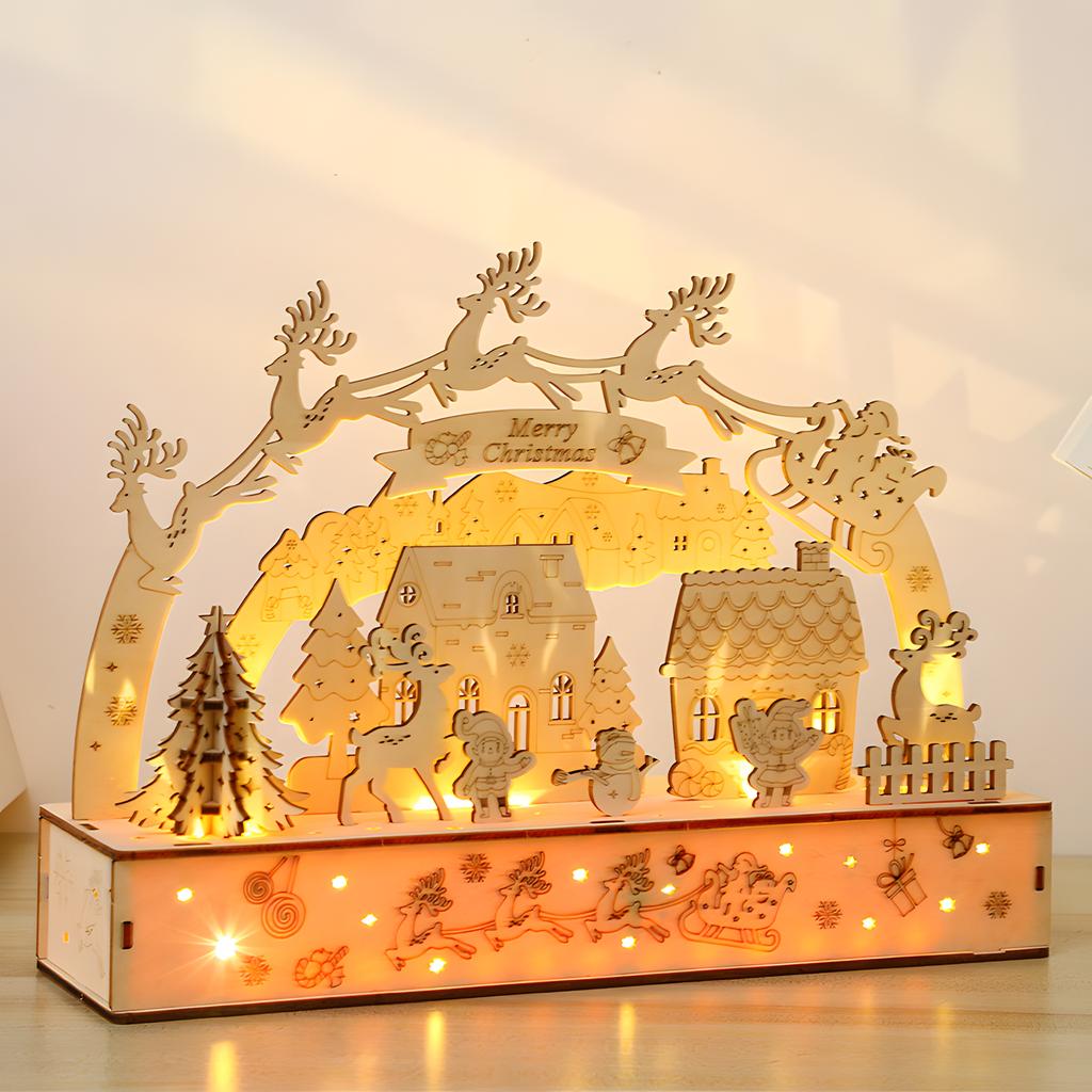 3D dřevěné puzzle se světlými vánočními stavebnicemi Řemeslné puzzle hračky Dřevěné domácí dekorace Vánoční dárky pro děti