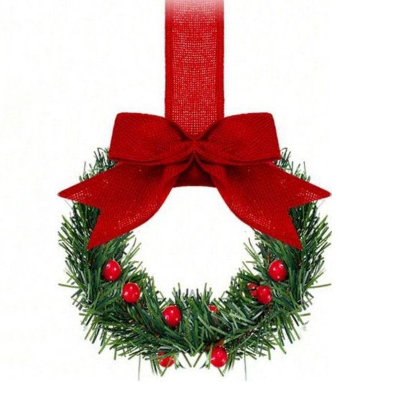 4 Pieces of Christmas Mini Wreaths, Window Decorations, Ribbon Bows, Red Fruits, Christmas Party Home Decorations
