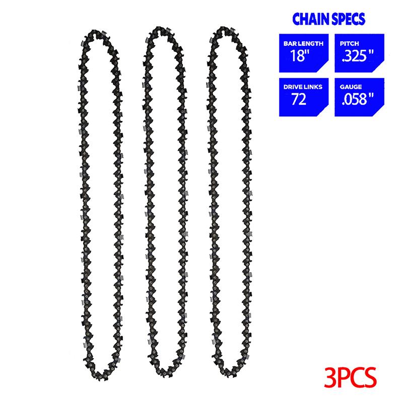 1/2/3/4 Pcs 18 Inch Chainsaw 72 Drive Link 36 Cutter 0.325" Pitch .058" Gauge Replacement Part for Electric Saw Wood Cutting Garden Tool