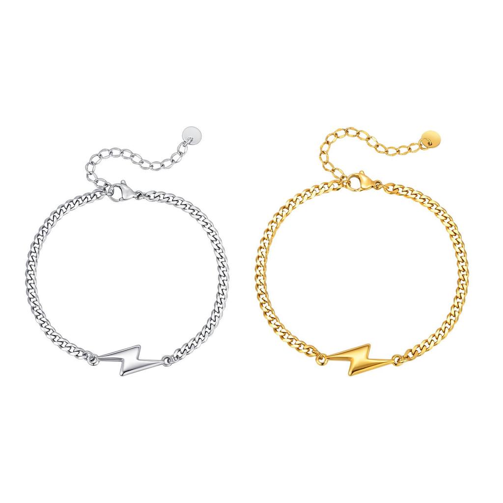 Pulsera Minimalista de Acero Inoxidable con Forma de Rayo para Parejas BR-2620