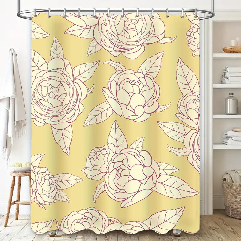 Vintage Style Floral Shower Curtain Cream with Pink Red Peony Print Bathroom Decor, Room Divider Custom Size Available (60x72 in