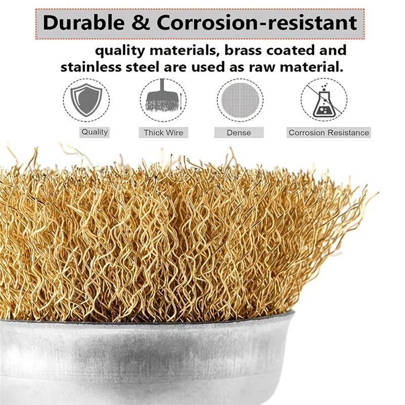 AT21-Electric For Drill Compatible 8Pcs Wire Brush Wheel Cup Set- Coarse Crimped Shank For Drill Attachment