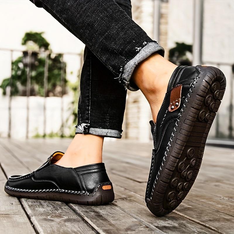 Hand-stitched Men's Outdoor Casual Shoes,Slip-on Flat Leather Shoes,Spring Breathable Plus Size Loafers