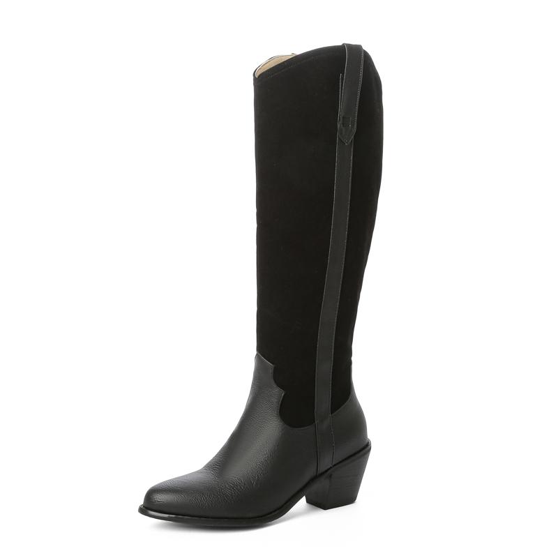 

Women s high-heeled boots autumn and winter European and American thick-heeled large-size casual medium boots 34 чёрный