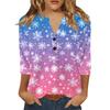 Women's T Shirt Christmas Print Button 3/4 Sleeve Daily Weekend Fashion Basic V- Neck Regular Top