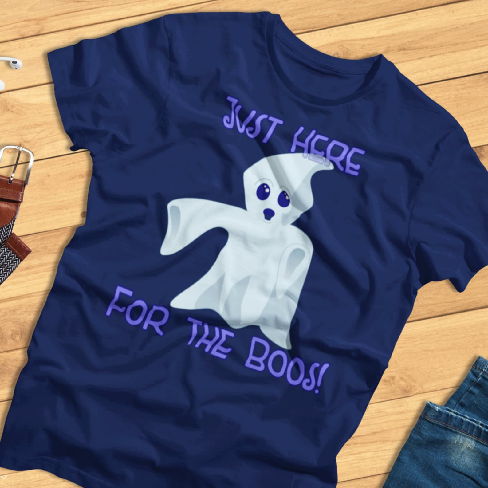 Just Here For The Boos! Funny Halloween Party Ghost T-Shirt XL