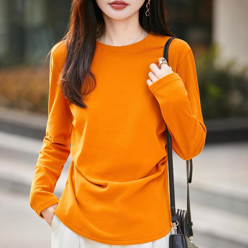 2025 Fall/Winter Women's Round Neck Pleated Double-Sided Fleece Long-Sleeve Knit Top