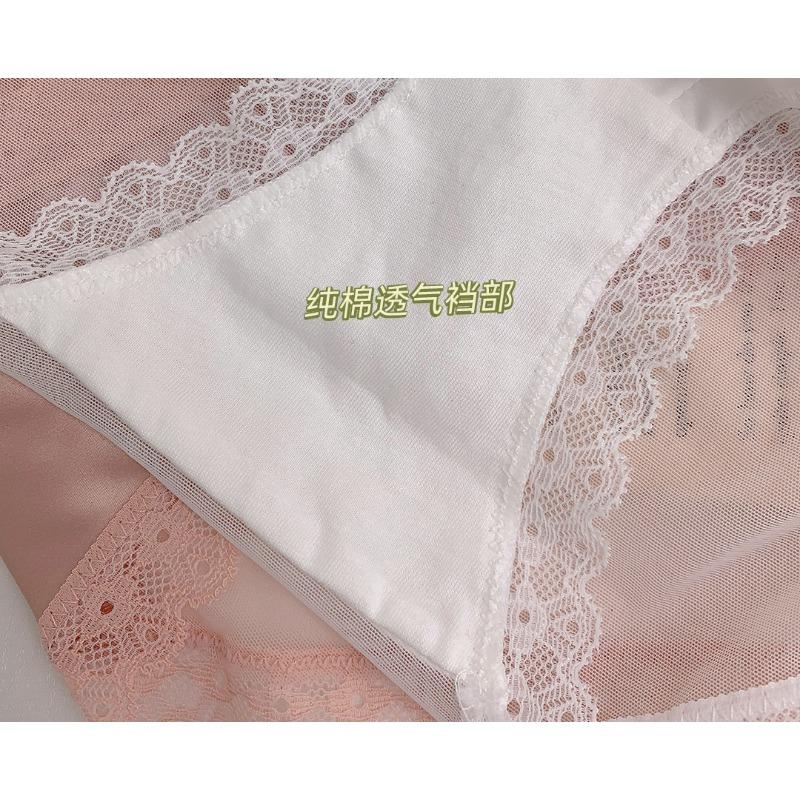 French Retro Satin Lace Mesh Low Waist Sexy Women Brief Underwear
