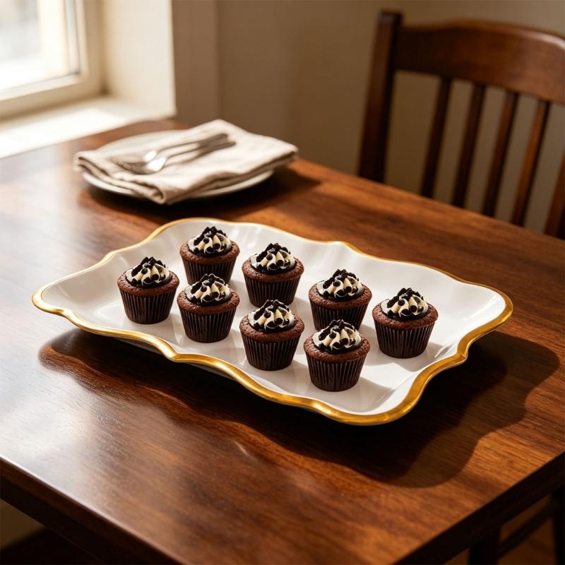 Set of 10 White Paper Party Plates with Gold Trim for Cake Service, Reception Dining and Dessert Table Hosting at Family Gatherings
