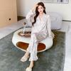 Women's Ice Silk Pajamas, Long Sleeve Set with Cartoon Design, Elegant Summer and Autumn Style, Internet Celebrity-Inspired Homewear.