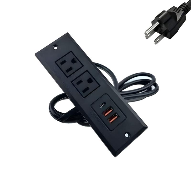 Conference Table Embedded Socket 2 Port 110V Outlets and 2 USB 1 Type C Port for Safe Power Distribution