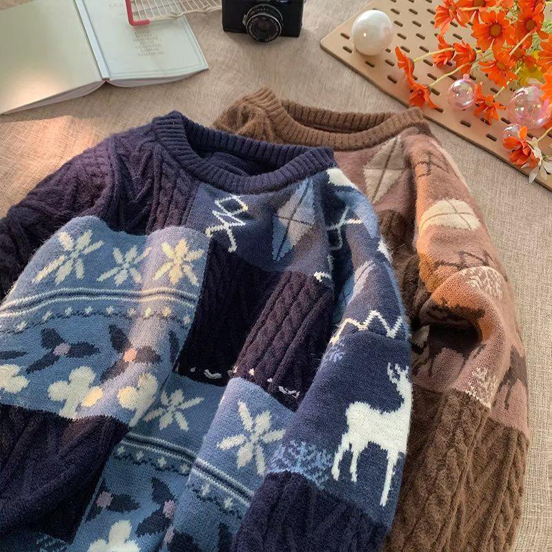 Men s Trendy Japanese Retro Loose Fit Winter Sweater - Round Neck Pullover 3XL синий