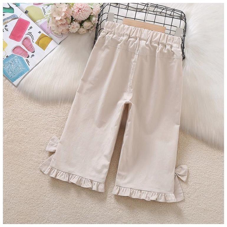 Girls' Summer Bow Lace Cropped Pants New Loose Fit Baby Casual Straight Leg Pants