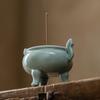 Celadon Ceramic Tripod Incense Holder for Home, Small Size, Ideal for Stick and Sandalwood Incense, Buddha Altar Supplies.