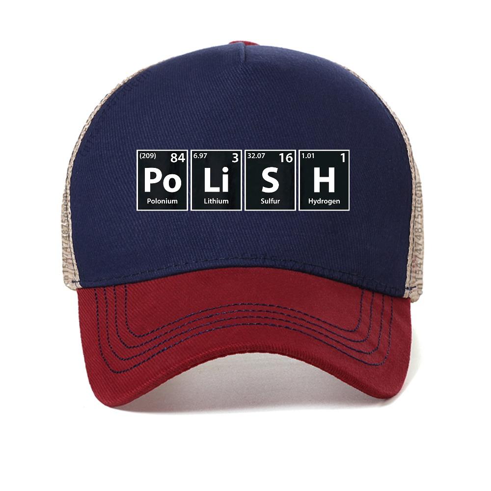 Polish Periodic Spelling Mesh Baseball Cap Birthday Funny Unisex Graphic Fashion Harajuku Sun Hat Summer Breathable Snapback Hat