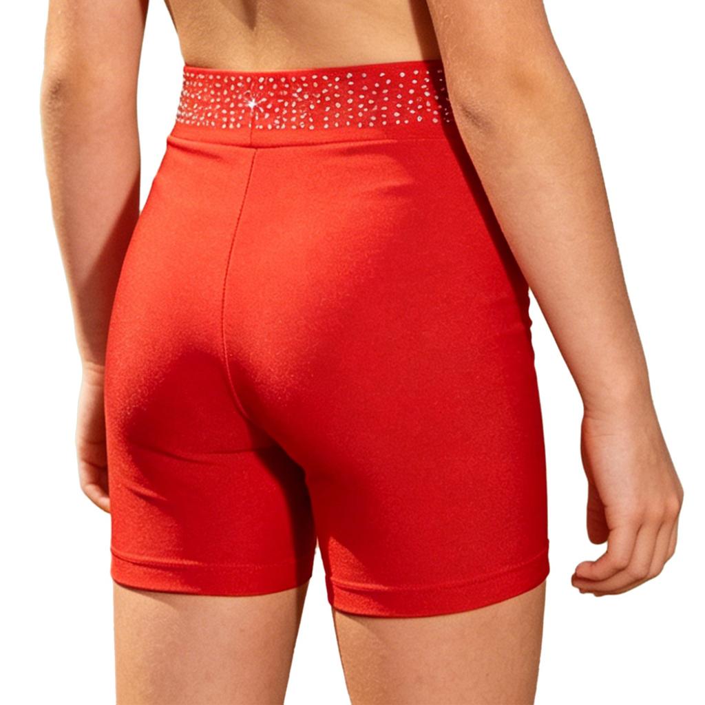 Girls Gymnastics Dance Shorts Metallic Trim Shiny Rhinestones Elastic Waistband Bottoms