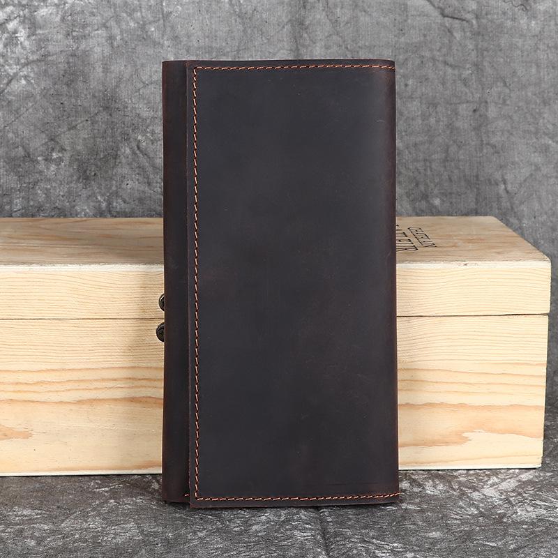 Crazy Horse Leather Men's Wallet Long Leather Buckle Leather Money Clip Layer Leather Leather Retro Handmade Bag