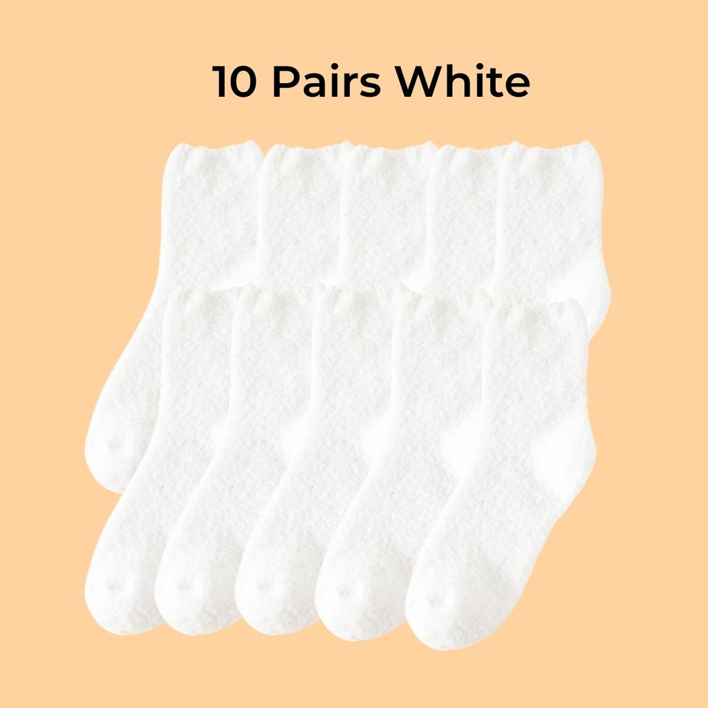 3/5/10 Pairs Women's Crew Socks, White Warm Fluffy Thick Fuzzy Fluffy Simple Moisture Wicking