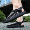 Men Outdoor Hiking Sandals Handmade Summer Black Roman Sandals Wide Beach Water Shoes Plus Size