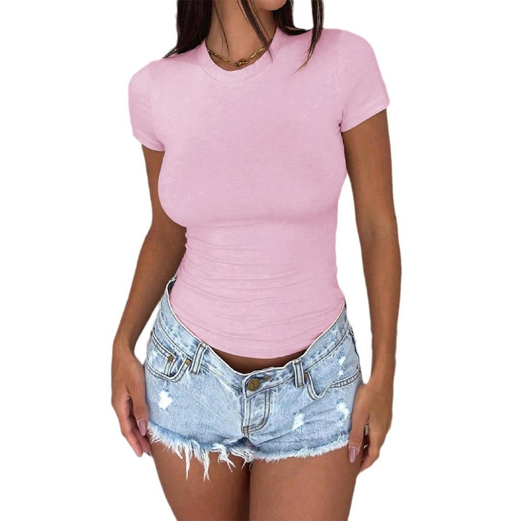 Diyun Y2K Style Solid Color Slim Fit Short-Sleeved Women's T-Shirt for Spring/Summer 2025