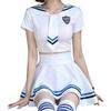 [Rhowena] Sailor Uniform Cosplay Sexy Costume Cute School Uniform White Short-Sleeve Skirt Stockings 3-Piece Set Plus Size Sailor Outfit Cosplay