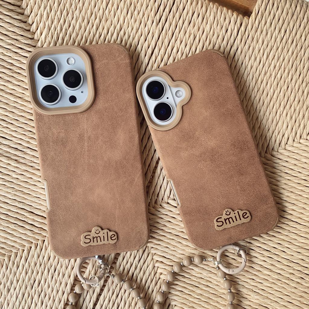 Brown Smile Phone Cover Case with Mobile Phone Chain for iPhone 16 Pro/ Pro Max