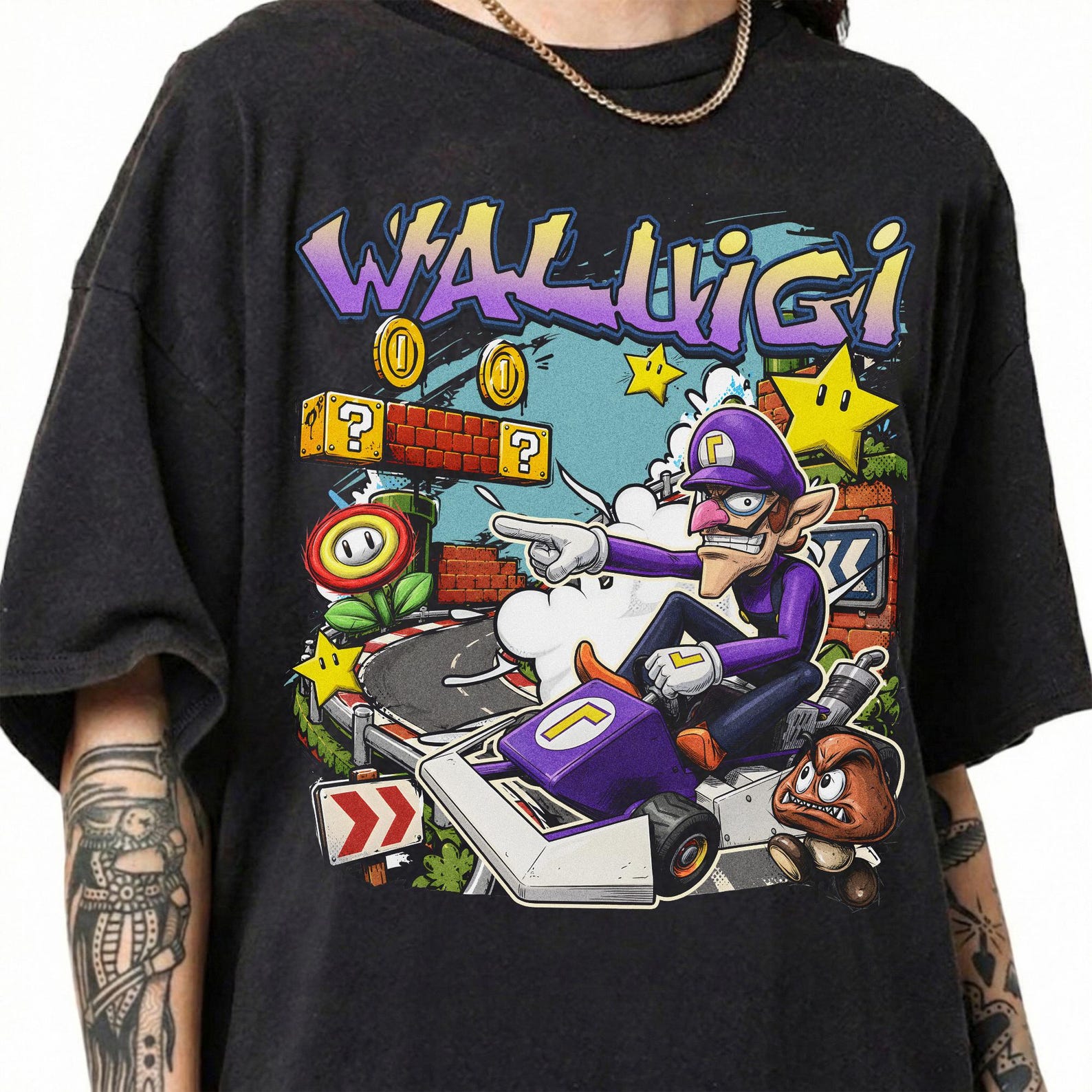 Waluigi Shirt, Retro Nintendo T-Shirt, Vintage Mario Kart Tee, Super Mario Villain Graphic Shirt, Universal Studios Trip Outfit 3XL
