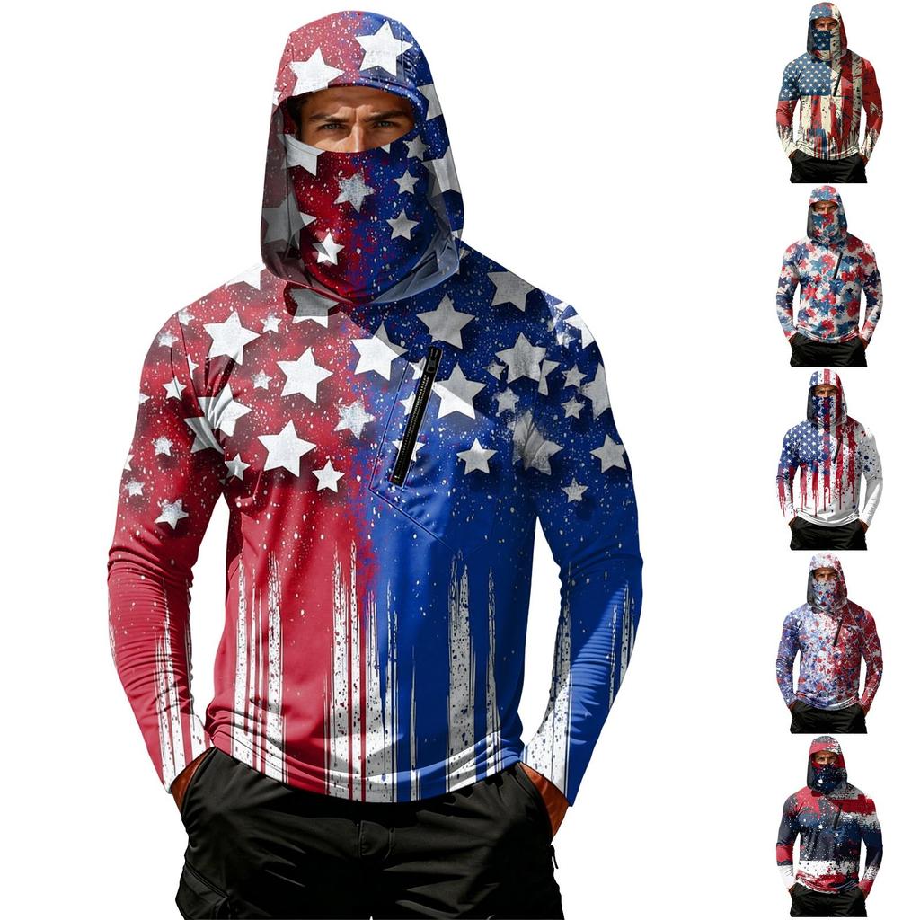 Camiseta Casual con Capucha de Manga Larga para Hombre con Protección Solar