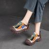 Damen Farblich Abgesetzte Runde Zehenpartie Schnürung Freizeit-Schuhe Retro Sport-Sneaker mit EVA Dicksohle Bequeme Lauf-Flats