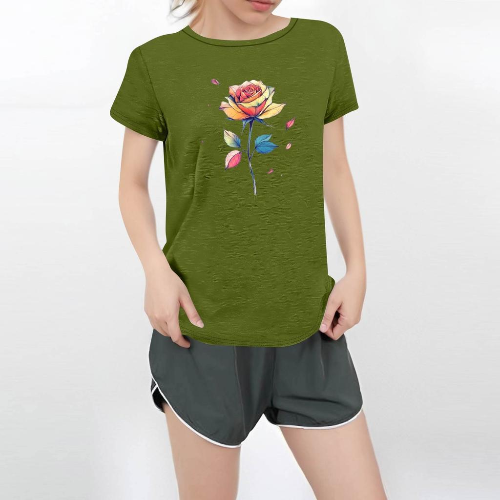 Women's Round Neck Casual Printed Short-sleeved T-shirt Top
