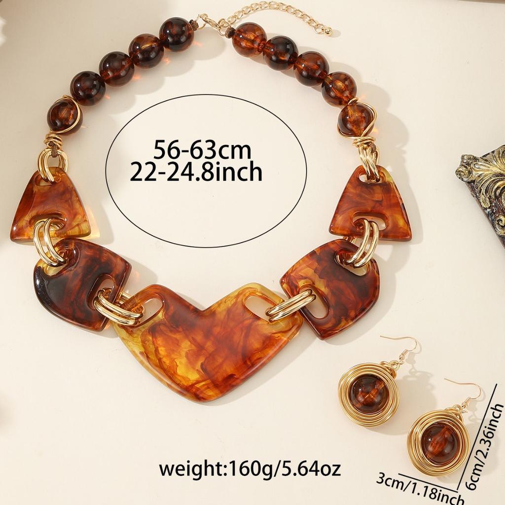 Exaggerated Geometric Irregular Resin Necklace Earring for Women's Jewelry Set