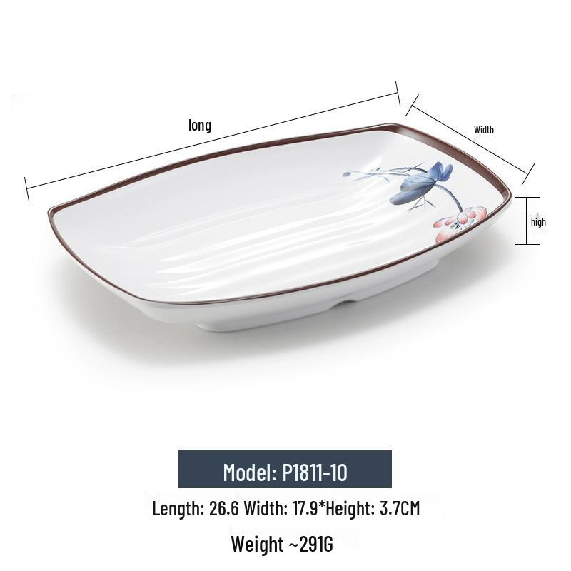 Melamine Rectangular Imitation Porcelain Plate for Sushi, BBQ, Cold Dishes - Commercial Use.