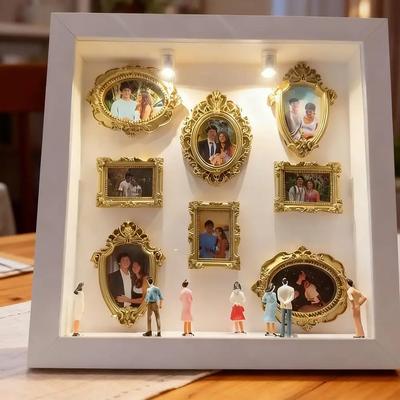 Gör-det-själv Mini Museum Silhuettlåda Kreativt Minnesdisplay Kit med Miniatyrfigurer och Ramar, för Jubileum Bröllopspresent